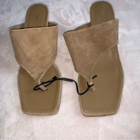 Zara Shoes - Zara leather suede thong heel sandals size 11 new 3 inch heel